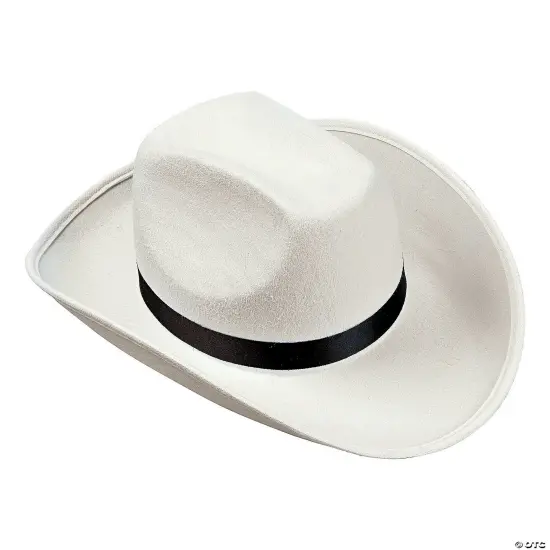 23" Adults White Polyester Cowboy Hat with Black Ribbon Band {1}