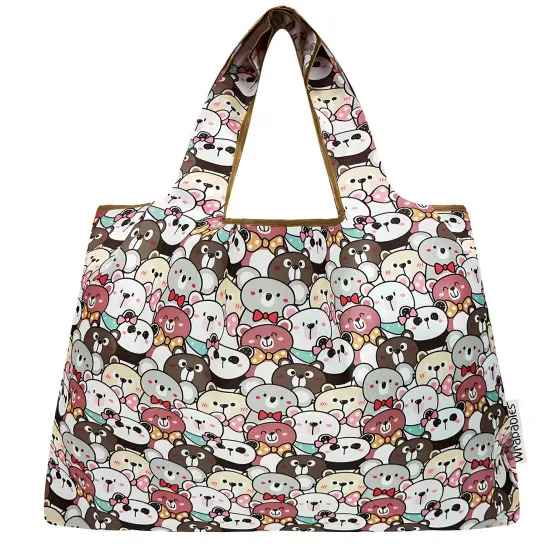 Wrapables Large Foldable Tote Nylon Reusable Grocery Bags, Funny Bears {3}