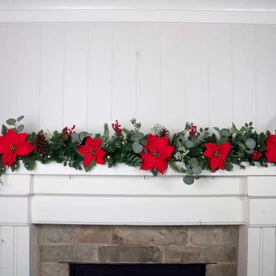 9 ft. Artificial Christmas Garland with Lights - Christmas Poinsettia {6}