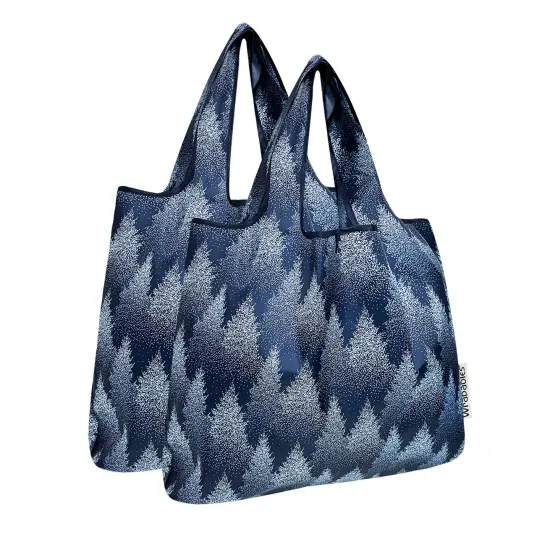 Wrapables Medium Foldable Tote Nylon Reusable Grocery Bag (Set of 2), Winter Wonderland {1}