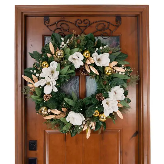 30 in. Lighted Christmas Wreath - White Gold Magnolia {2}