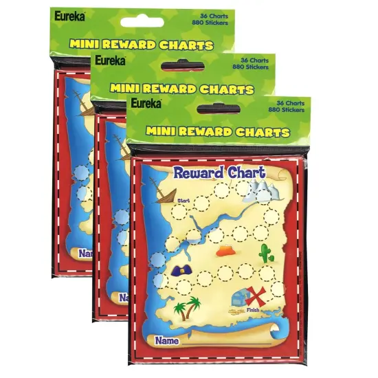 Treasure Hunt Mini Reward Charts with Stickers, 36 Charts Per Pack, 3 Packs {1}