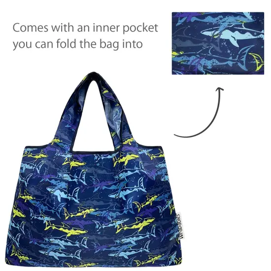 Wrapables Large Foldable Tote Nylon Reusable Grocery Bags, Jaws {5}