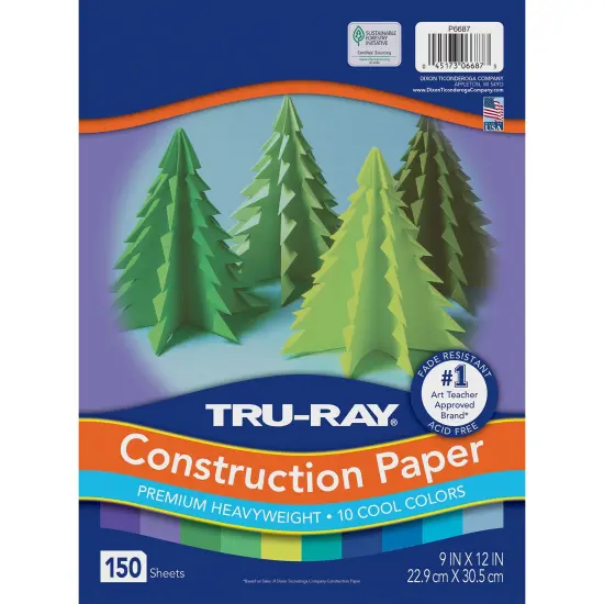 Construction Paper, Cool Assorted, 9" x 12", 150 Sheets Per Pack, 3 Packs {3}