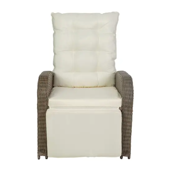 Merrick Lane Selci Set of 2 Modern Style Patio Wicker Rattan Indoor/Outdoor Recliner Lounge Chairs with Side Tables and Adjustable Backs Beige/BrownFrame {3}