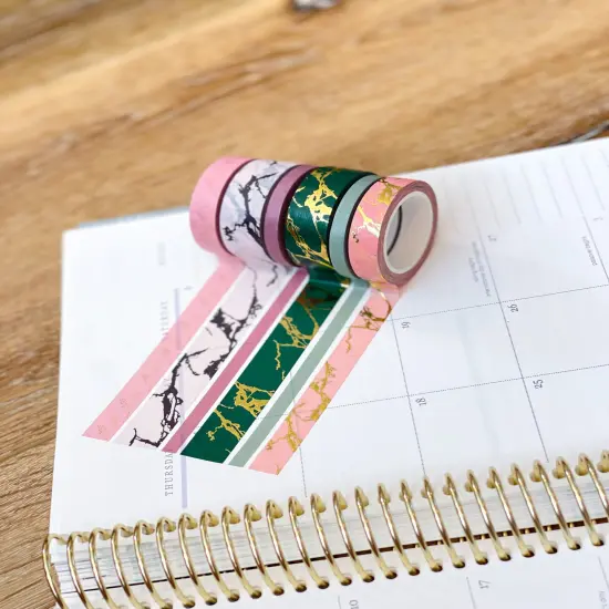 FOILED Marble Gold Green & Pink Modern Spring Minimalist Washi Tape Set (#W053) {2}