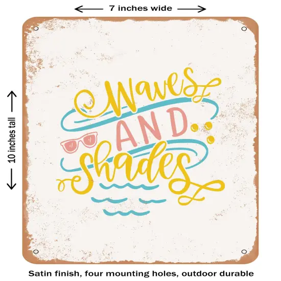 DECORATIVE METAL SIGN - Waves and Shades - 2- Vintage Rusty Look {1}