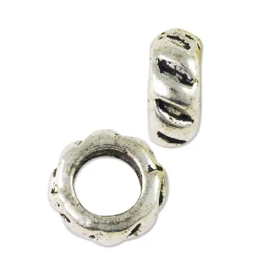 Large Hole Metal Bead 9x4mm Pewter Antique Silver Plated (Package of 1 Bead) {1}