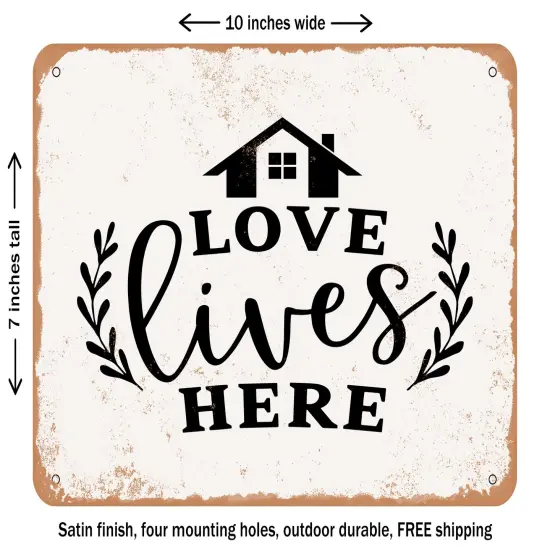 DECORATIVE METAL SIGN - Love Lives Here - 4 - Vintage Rusty Look {2}
