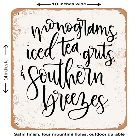 DECORATIVE METAL SIGN - Monograms Southern Breezes - Vintage Rusty Look {1}