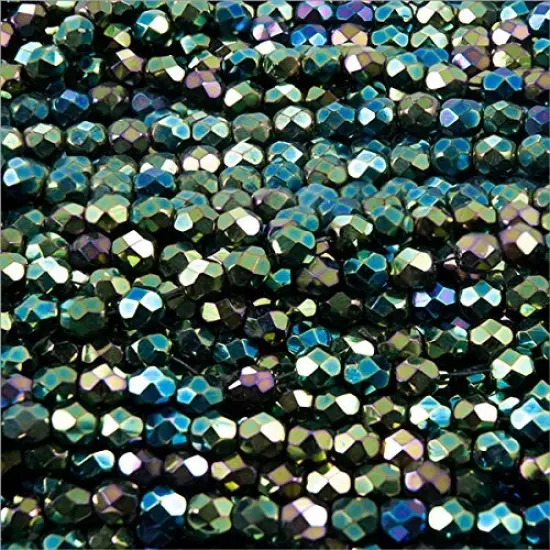 Czech Fire Polished Rounds 4mm Green Iris (Package of 10) {2}