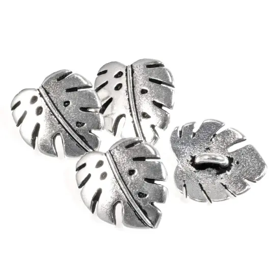 Silver Monstera Leaf Buttons TierraCast Leather Clasp + Shank Back 4/Pkg {1}