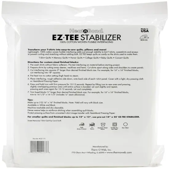 HeatnBond EZ-TEE Woven Fusible Stabilizer-White 60"X72" {2}