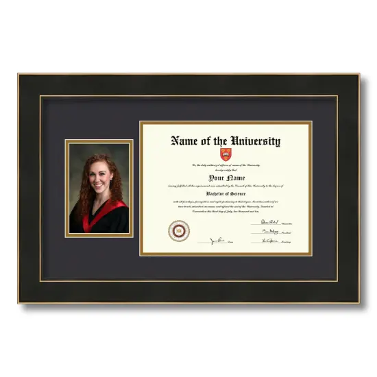 ArtToFrames 8.5x11 inch Diploma Frame with 6" x 8" Inch Image Opening - Framed with Black and Gold Mats, Comes with Regular Acrylic and Sawtooth Hanger for Wall Hanging (DT-8.5x11) {1}