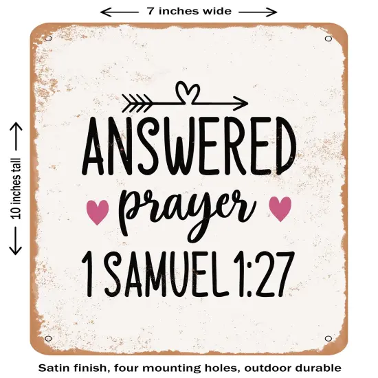 DECORATIVE METAL SIGN - Answered Prayer Samuel7 - Vintage Rusty Look {1}