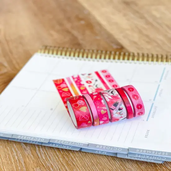 Valentine's Day Red & Pink Lips Hearts Date Night Anniversary Washi Tape Set (#W047) {4}