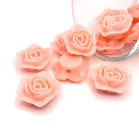 4, 20 or 50 Pieces: Peach Chunky Rose Flower Beads {1}