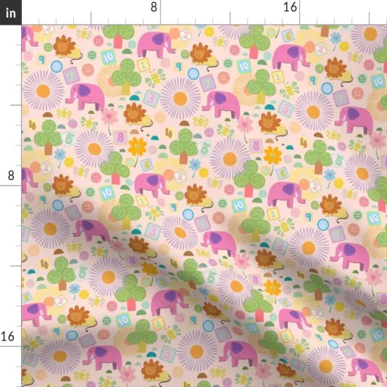Various Fabrics by the Yard or Fat Quarter Nursery Small Scale Elephants Lions Flowers Whimsical Colorful Cute Custom Printed Fabric by Spoonflower {2}