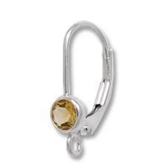 Lever Back Earring with 4mm Citrine Stone Sterling Silver {1}