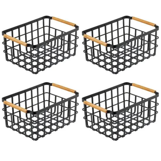 mDesign Metal Food Organizer Storage Bins with Bamboo Handles - 4 Pack {5}