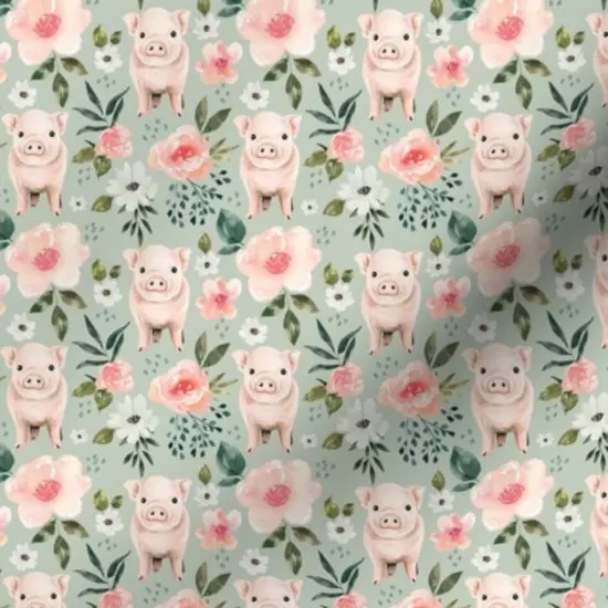 Various Fabrics by the Yard or Fat Quarter Floral Spring Pig Watercolor Piglet Blush Pink Cute Pigs Mint Blue Farm Decor Custom Printed Fabric by Spoonflower {7}