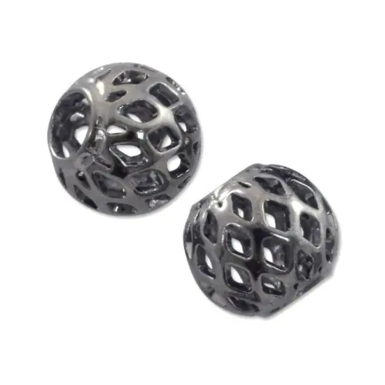 Round Filigree Bead 6mm Gunmetal Plated (Package of 10 Beads) {1}