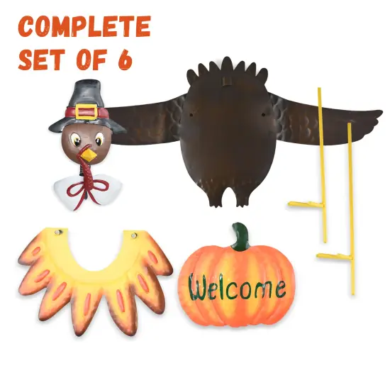 Ornativity Turkey Yard Stake Decoration - Metal Outdoor Front Yard Welcome Sign Thanksgiving Decor Lawn Ornament Kit - 1 Set {2}