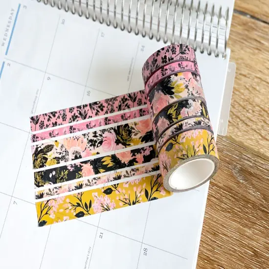 Black Pink & Gold Spring Floral Washi Tape Set (#W077) {5}