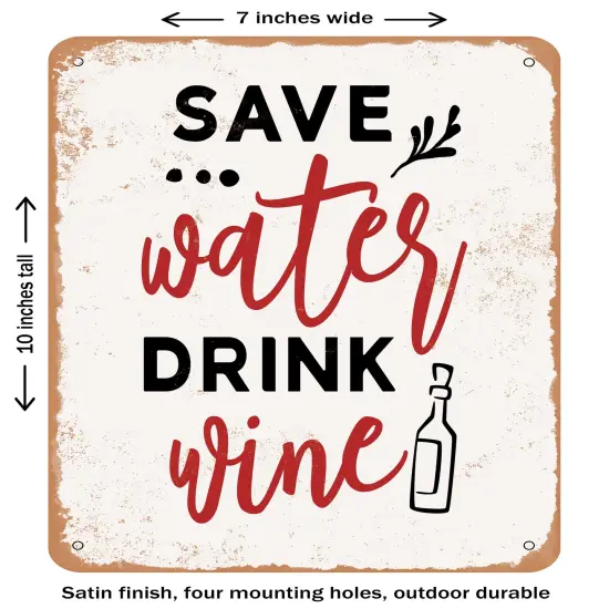 DECORATIVE METAL SIGN - Save Water Drink Wine - 2- Vintage Rusty Look {1}
