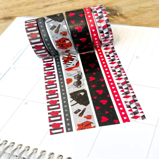 FOILED Valentine's Romantic Red & Black Hearts Bachelorette Washi Tape Set (#W050) {2}