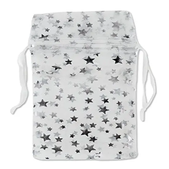 Medium Organza White Pouch with Silver Stars (Package of 12) {1}