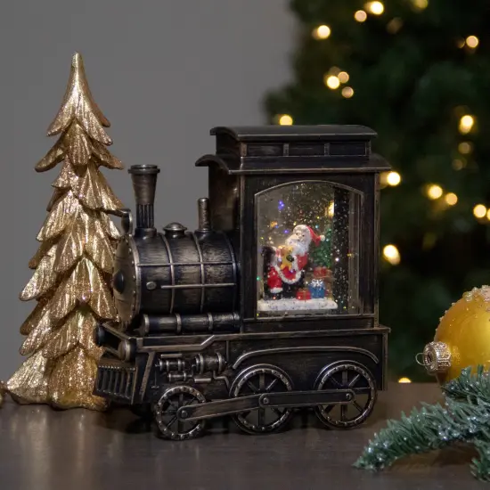Northlight 6.75" Lighted Black Train Christmas Snow Globe with Santa {1}