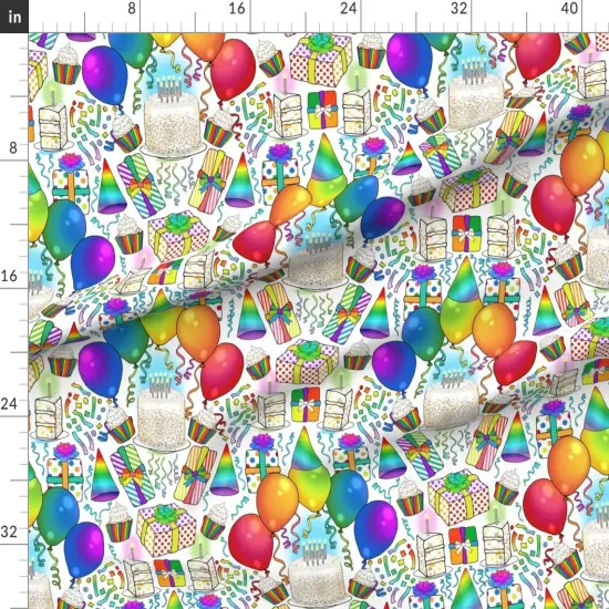 Various Fabrics by the Yard or Fat Quarter Rainbow Retro Party Celebration Balloons Gifts Birthday Cake Cupcake Fun Custom Printed Fabric by Spoonflower {1}
