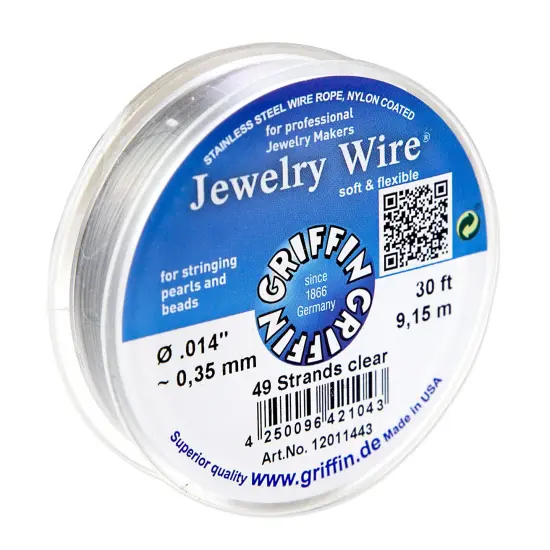 Griffin Jewelry Wire .014" Clear 49 Strand (30ft) Stainless Steel Wire Rope, Nylon Coated {1}