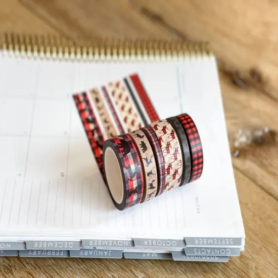 Christmas Buffalo Plaid Deer Holiday Red & Black Washi Tape Set (#W038) {5}