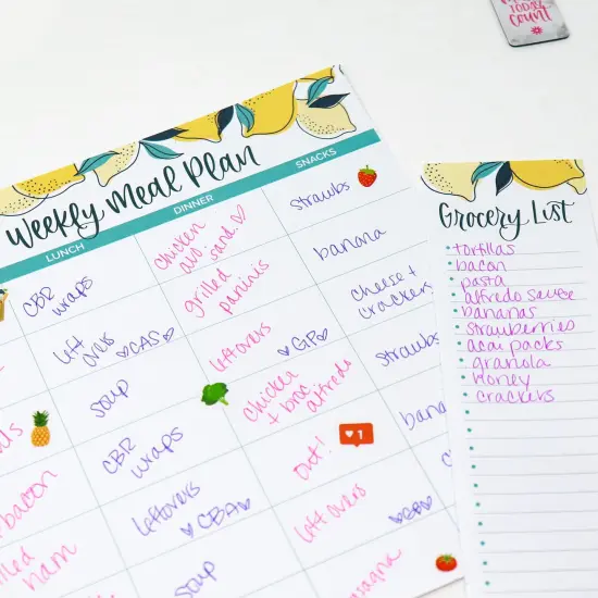 bloom daily planners Planning Pad, 8.5" x 11", Horizontal Meal Planning Pad with Magnets, Lemons {4}