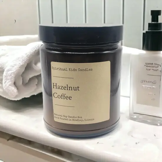 Hazelnut Coffee Soy Candle 8oz 35-40 Hours Hand Poured with All Natural Soy Wax and Fragrant/ Essential Oils! {2}