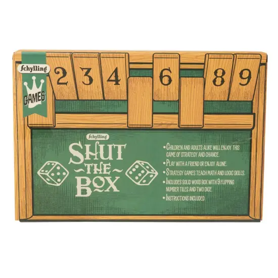 Schylling Shut the Box Game, Dice Board Game for Math Skills, Wooden Box {3}