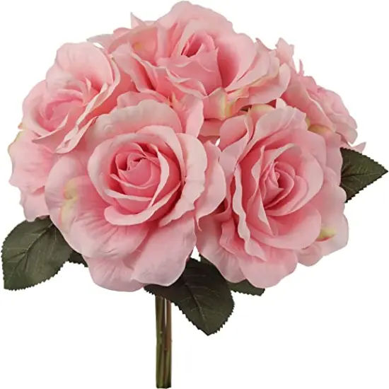 12-Pack: Pink Rose Bouquet with 6 Silk Flowers & Foliage, Floral Home by Artificial Flowers {1}