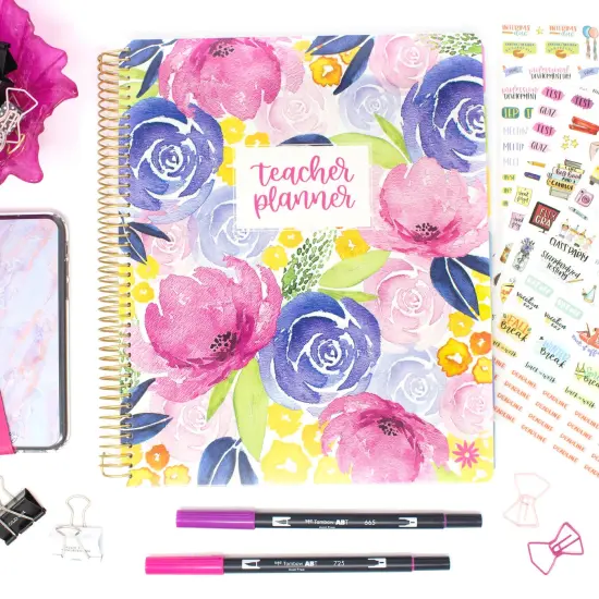 bloom daily planners Undated Teacher Planner & Calendar, Watercolor Floral {2}