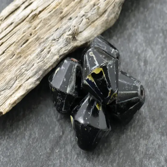 *6* 16mm Jet Travertine Faceted Bicone Beads {4}
