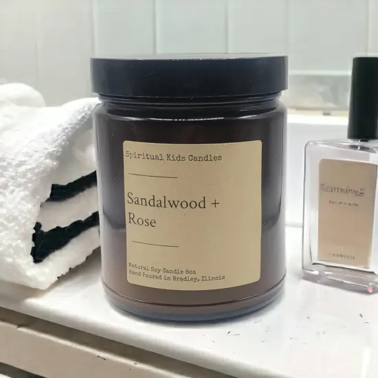 Sandalwood & Rose Soy Candle 8oz 35-40 Hours Hand Poured with All Natural Soy Wax and Fragrant/Essential Oils! {2}