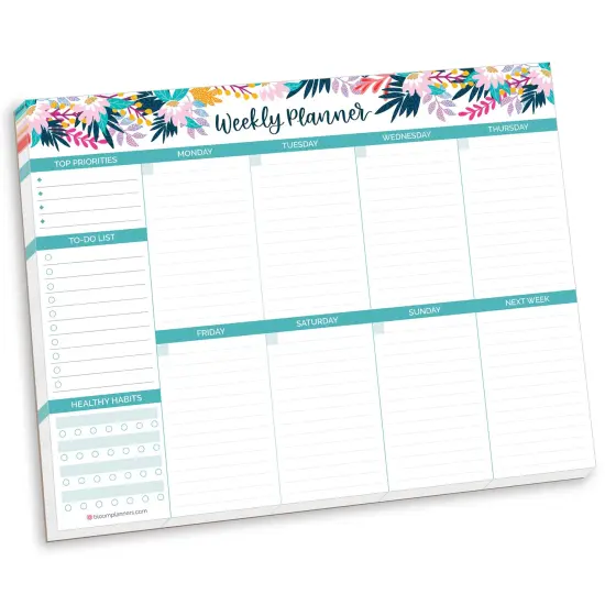 bloom daily planners Planning Pad, 8.5" x 11", Horizontal Weekly Planner, Teal Floral {1}