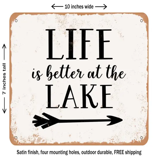 DECORATIVE METAL SIGN - Life is Better At the Lake - 2 - Vintage Rusty Look {2}