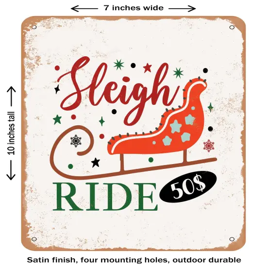 DECORATIVE METAL SIGN - Sleigh Ride0$- Vintage Rusty Look {2}
