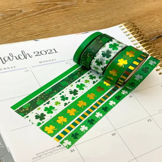 FOILED Shamrocks Green & Gold St Patricks Day Washi Tape Set (#W017) {3}
