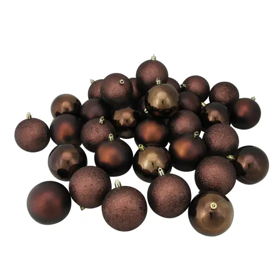 Northlight Shatterproof 4-Finish Christmas Ball Ornaments 3.25" (80mm) - Brown - 32ct {1}