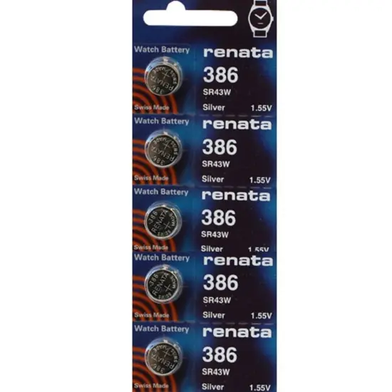 Renata Watch Battery Swiss Made Renata 386 or SR43SW Or AG12 1.5V (10 Batteries, 386 or SR 43 SW) {2}