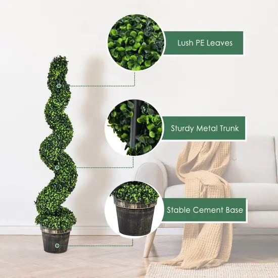 Costway 2 Pack 4FT Artificial Spiral Boxwood Topiary Tree Indoor Outdoor Decor {6}