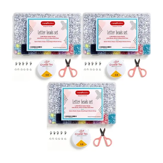 3 PACK - Incraftables 3 Colors Letter Beads for Jewelry Making (7mm, 1080pcs). A-Z Black, Silver & Rose Gold Alphabet for DIY Friendship Bracelets & Crafts. ABC & Heart Bead w/Elastic String & Organizer {1}